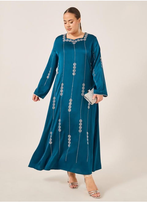 Plus Size Embellished Sweetheart Neck Jalabiya
