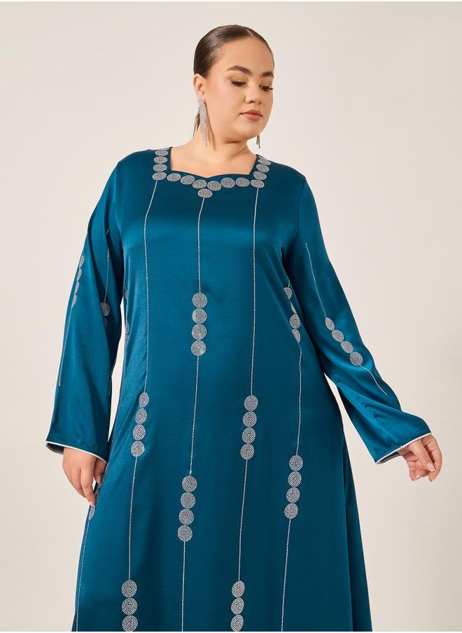 Styli - Plus Size Embellished Sweetheart Neck Jalabiya - Image 1