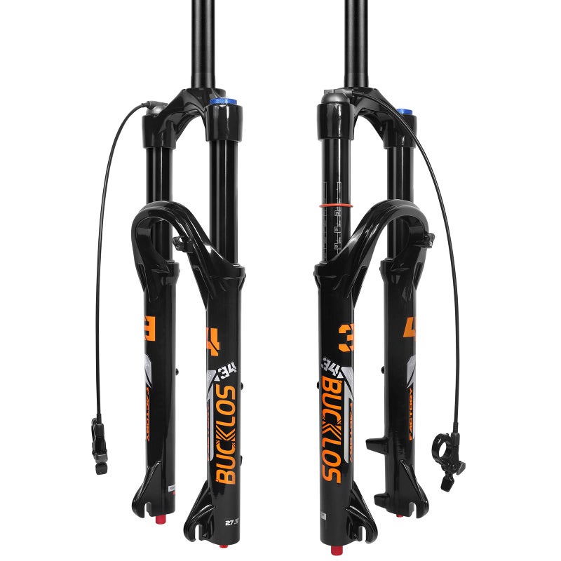 BUCKLOS 26/27.5/29 inch Travel 140mm MTB Air Suspension Fork, Rebound Adjustment 34mm Stanchions 1-1/8" Threadless Straight/Tapered 9*100mm QR Manual/Remote Lockout XC AM Mountain Bicycle Front Forks - Image 1