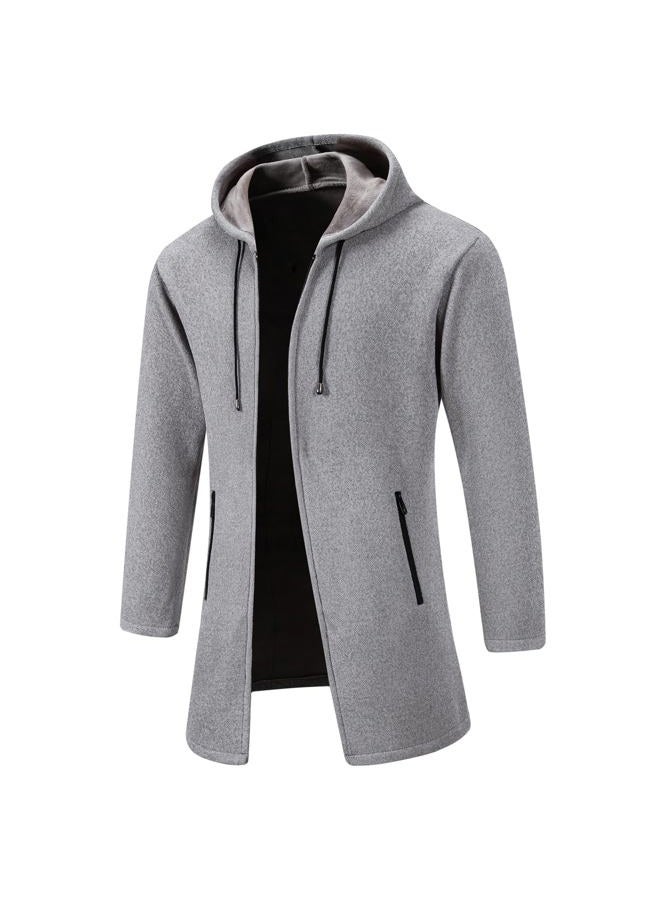 Mylldey Men's Long Cardigan Hoodies Full-zip Fleece Lined Sweaters Knit Regular Fit Casual Sweater Hooded Coat wiht PocketLightgrey-M - Image 3
