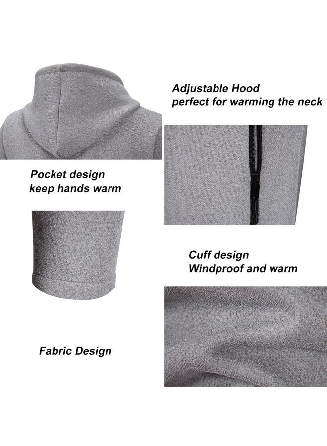 Mylldey Men's Long Cardigan Hoodies Full-zip Fleece Lined Sweaters Knit Regular Fit Casual Sweater Hooded Coat wiht PocketLightgrey-M - Image 5