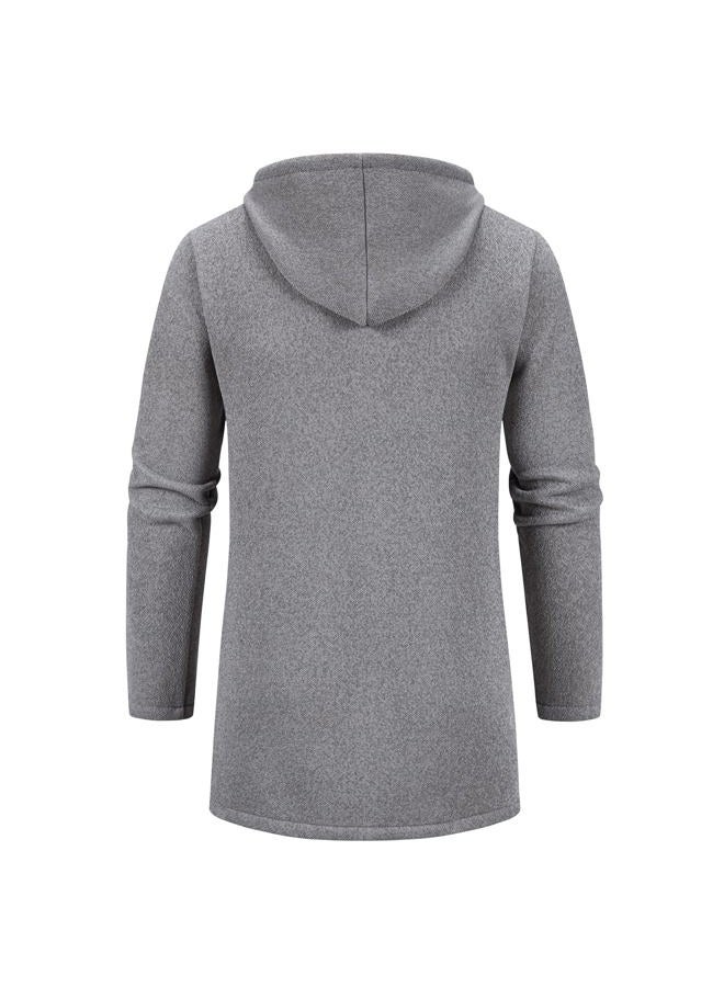 Mylldey Men's Long Cardigan Hoodies Full-zip Fleece Lined Sweaters Knit Regular Fit Casual Sweater Hooded Coat wiht PocketLightgrey-M - Image 2