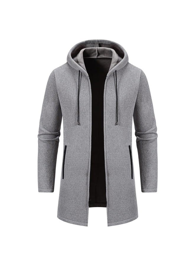 Mylldey Men's Long Cardigan Hoodies Full-zip Fleece Lined Sweaters Knit Regular Fit Casual Sweater Hooded Coat wiht PocketLightgrey-M - Image 1