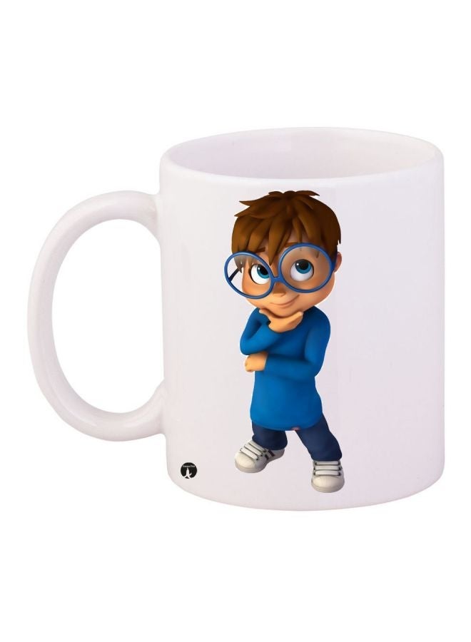 Cartoon Printed Coffee Mug White/Blue/Brown 11ounce