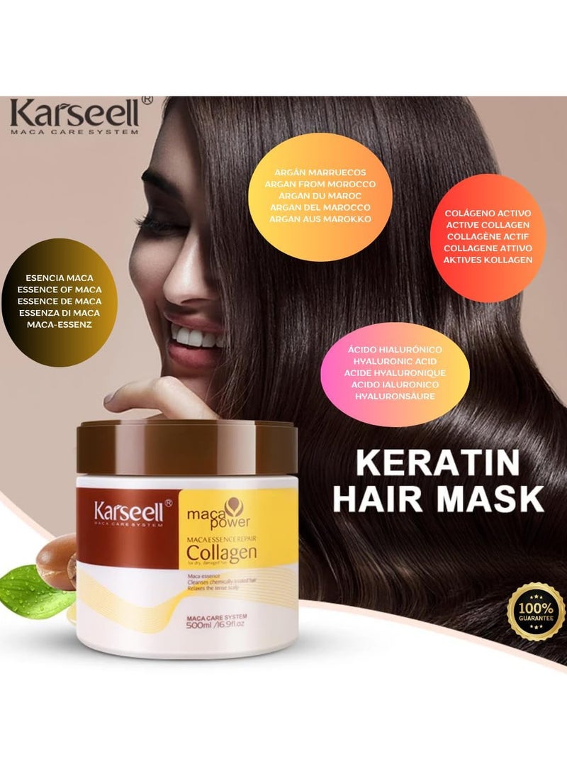 كارسيل قناع علاج الشعر بالكولاجين والماكا والترطيب العميق بزيت الارجان وزيت جوز الهند للشعر الجاف والتالف لجميع انواع 16.9 اونصة 500 مل - Image 3