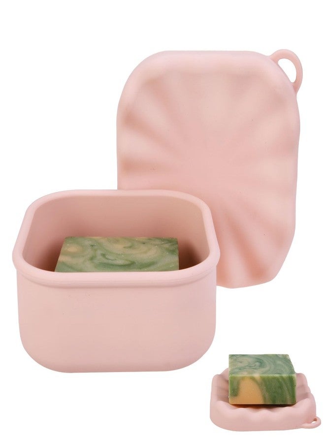 PUTING Travel Soap Case, Leakproof Soap Box Container, Square Shampoo Bar Case with Draining Layer, Slip-Resistant Portable Bar Soap Holder for Travel, Camp, Gym (Peach Pink) - Image 1