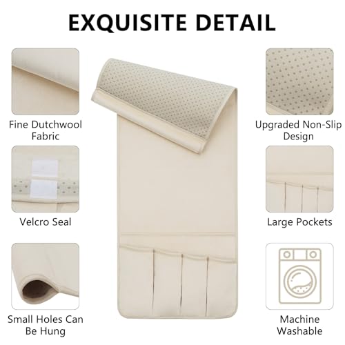 WETRBWEH TV Remote Control Holder Couch Caddy, Non-slip Bedside Caddy Organizer with 5 Pockets for Key Glasses Phone Magazine Holders (Beige, 35"x12.4") - Image 4