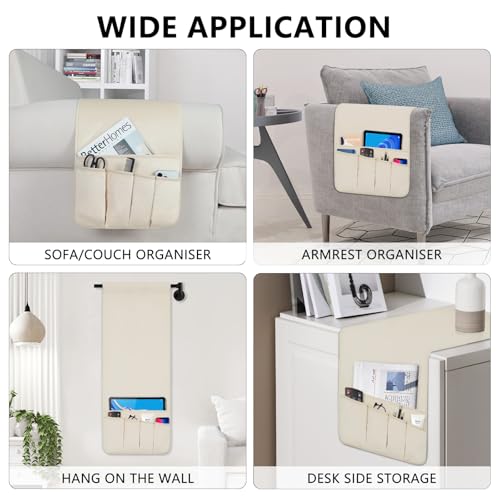 WETRBWEH TV Remote Control Holder Couch Caddy, Non-slip Bedside Caddy Organizer with 5 Pockets for Key Glasses Phone Magazine Holders (Beige, 35"x12.4") - Image 5