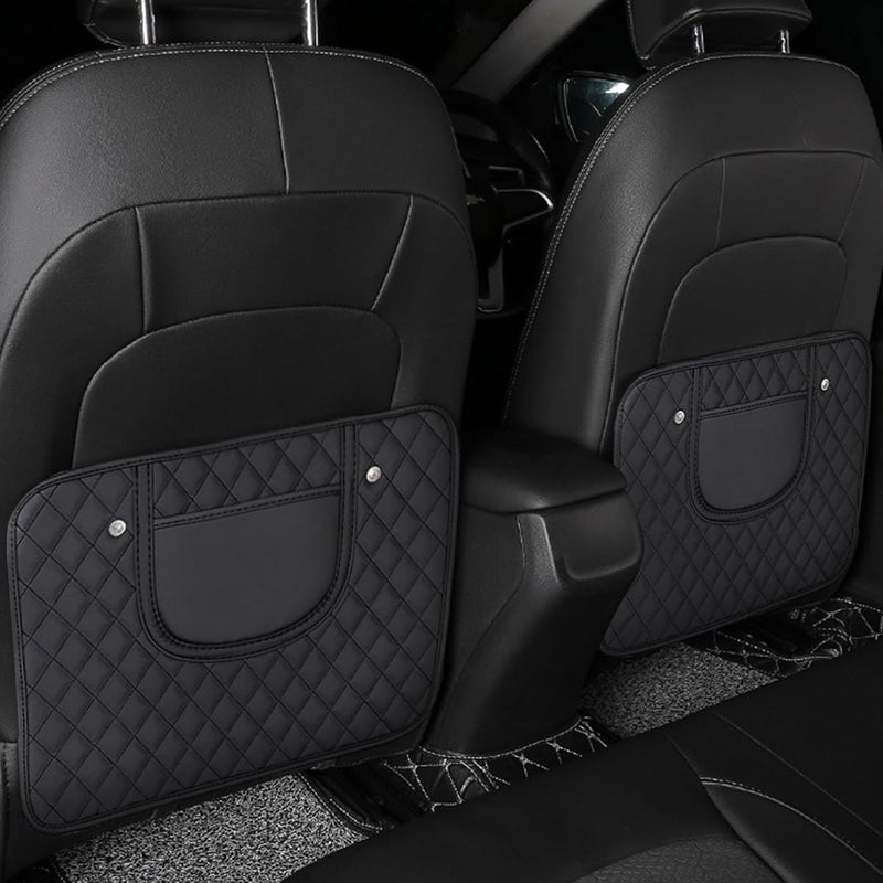 Suvnie 2 PCS Car Kick Mats, Leather Back Seat Protector with Storage Bag, Waterproof Automotive Backseat Cover Pad Prevent Kids Dirt Mud and Scratch, Interior Car Accessories(Black & Black) - Image 5