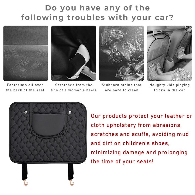 Suvnie 2 PCS Car Kick Mats, Leather Back Seat Protector with Storage Bag, Waterproof Automotive Backseat Cover Pad Prevent Kids Dirt Mud and Scratch, Interior Car Accessories(Black & Black) - Image 3