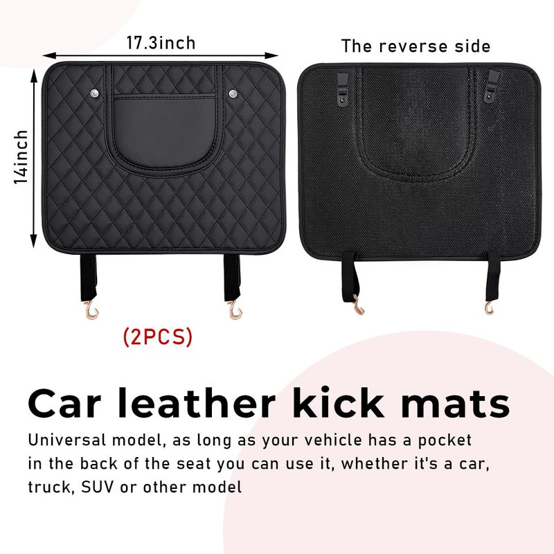 Suvnie 2 PCS Car Kick Mats, Leather Back Seat Protector with Storage Bag, Waterproof Automotive Backseat Cover Pad Prevent Kids Dirt Mud and Scratch, Interior Car Accessories(Black & Black) - Image 2