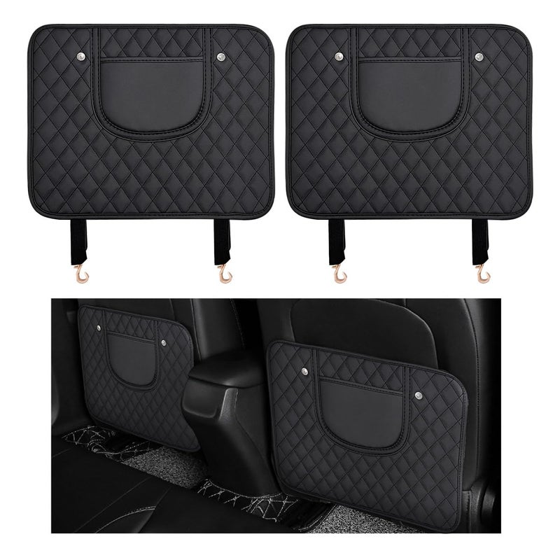 Suvnie 2 PCS Car Kick Mats, Leather Back Seat Protector with Storage Bag, Waterproof Automotive Backseat Cover Pad Prevent Kids Dirt Mud and Scratch, Interior Car Accessories(Black & Black) - Image 1