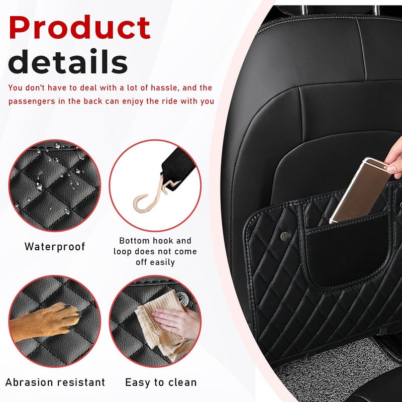 Suvnie 2 PCS Car Kick Mats, Leather Back Seat Protector with Storage Bag, Waterproof Automotive Backseat Cover Pad Prevent Kids Dirt Mud and Scratch, Interior Car Accessories(Black & Black) - Image 4
