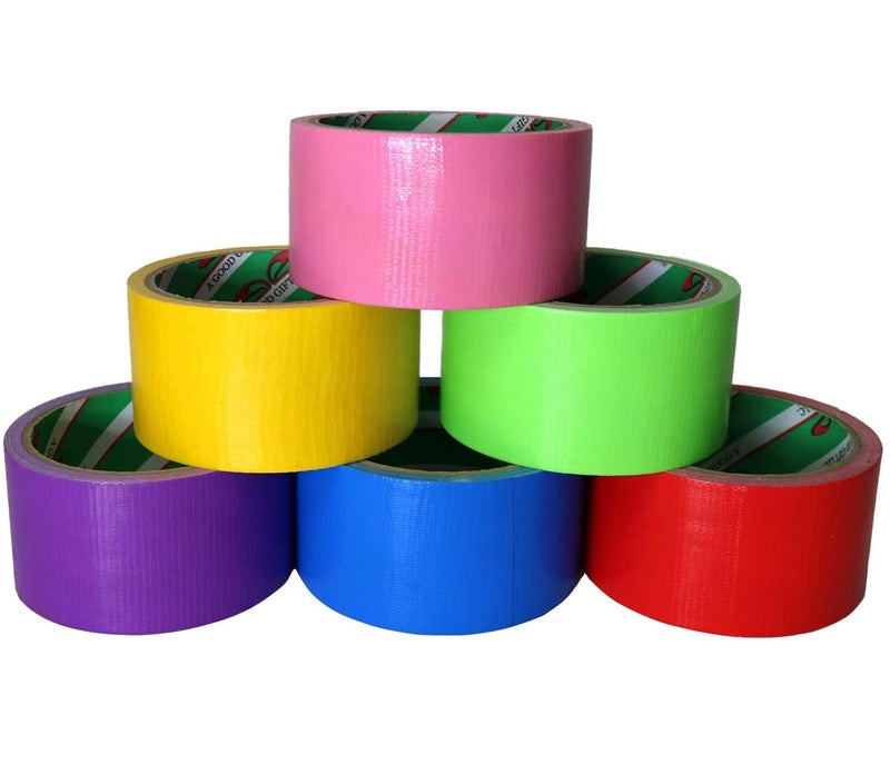 Giftexpress 6 Assorted Colored Duct Tapes - Multi Purposes Bright Colors Tapes Great for Do It Yourself Art Home School Office Assorted Colors 2" Roll by 10 yds - Image 1