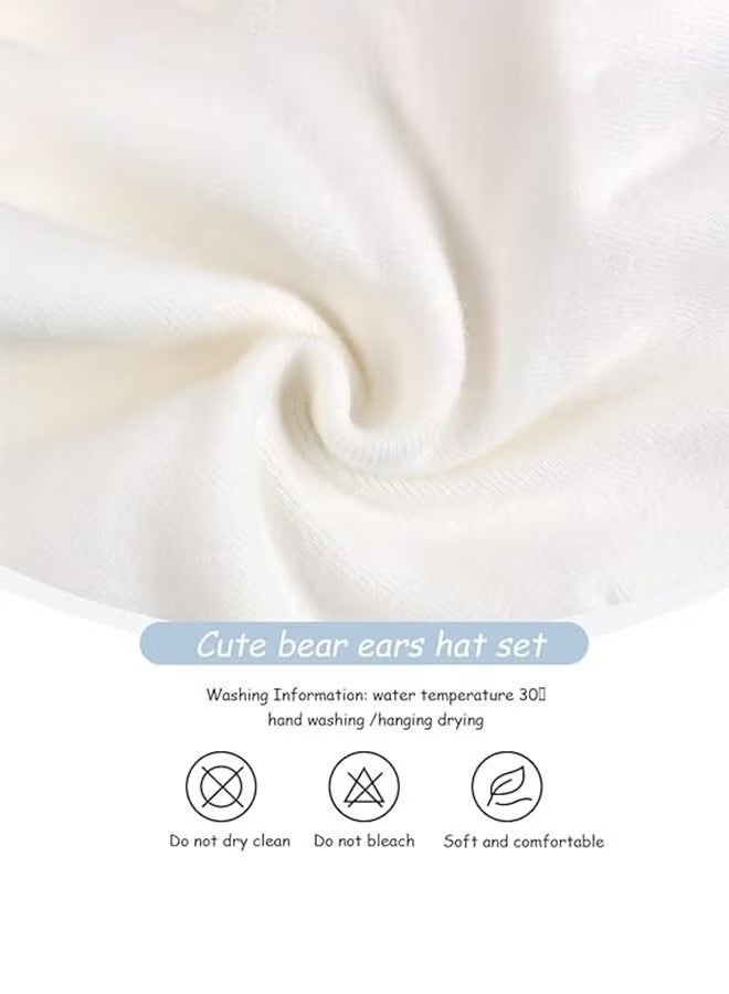 الضفدع الحقيقي 3 قطع قبعة مستشفى للأطفال حديثي الولادة للبنات، سميكة، لطيفة، بأذني دب، مصنوعة من القطن، قبعة صوفية للأطفال الأولاد من عمر 0-6 أشهر - Image 3