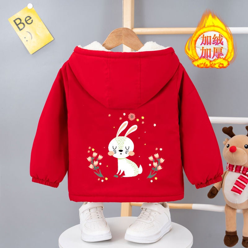 Girls Plus Velvet Jacket Baseball Suit Sports Children'S Jacket Girls Hooded Top Winter Clothes - Image 1