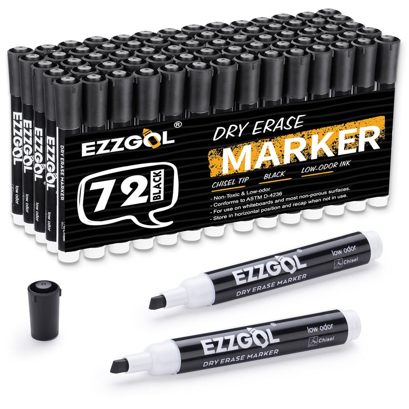 Ezzgol Dry Erase Markers Bulk, 72 Pack Black Low Odor Whiteboard Markers - Image 1