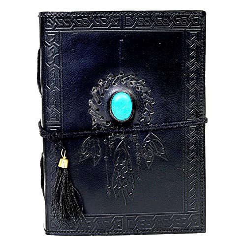 CREATIVE LEATHER ART Vintage Journal, Leather Journal, Leather Notebook, Dream Catchers Journal With Stone, 200 Pages Deckle Edge Paper Journal, Leather Journal for Men, Leather Journal for Women (Black) - Image 2