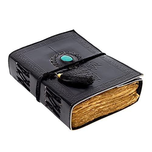 CREATIVE LEATHER ART Vintage Journal, Leather Journal, Leather Notebook, Dream Catchers Journal With Stone, 200 Pages Deckle Edge Paper Journal, Leather Journal for Men, Leather Journal for Women (Black) - Image 1