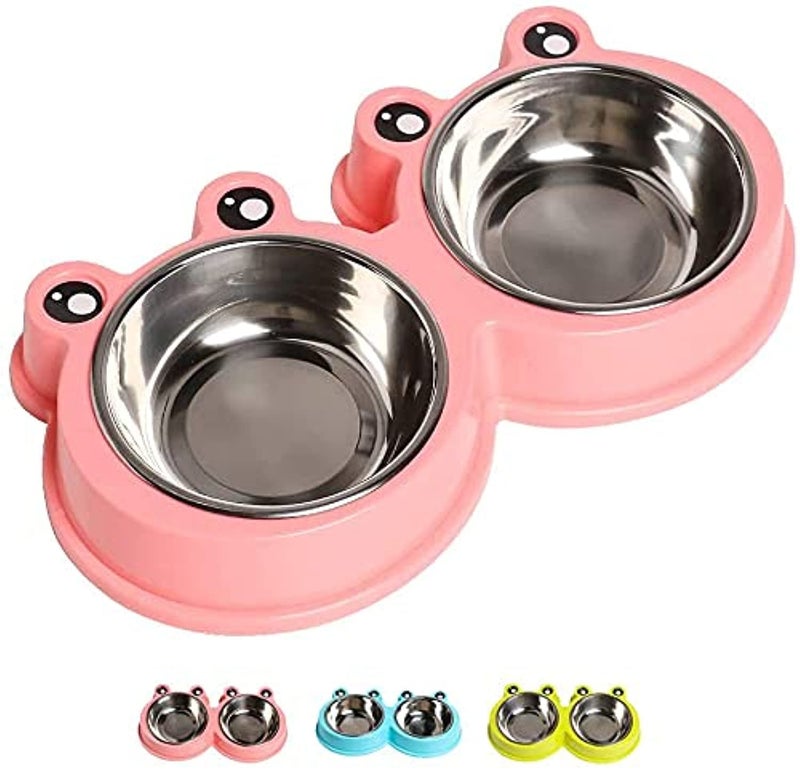 Set of Double Stainless Steel Pet Bowls with a Non-Slip Base, a Cute and Durable Food and Water Feeder for Dogs, Cats, and Other Small Pets