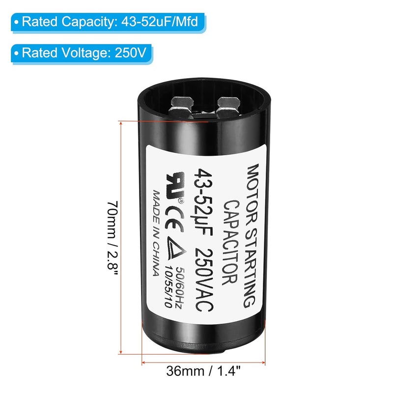PATIKIL Motor Start Capacitor, 43-52uF/Mfd 250V 50/60Hz CD60 Run Capacitor for Electric Motor Start - Image 2