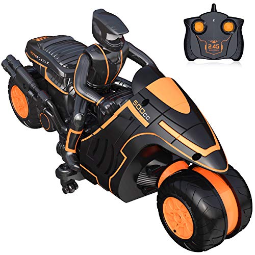 Karoter Remote Control Motorcycles 360 Spinning Action Rotating Drift Stunt Motorbike 2WD High Speed Rc Motorbikes 24Ghz Radio Control Motorcyle with Riding Figure Toys for Kids Boys - Image 1
