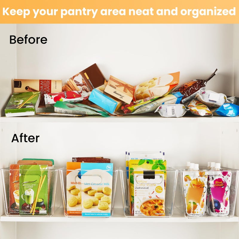 YIHONG 12 Pack Clear Pantry Organizer Bins, Plastic Containers with Handle for Kitchen,Freezer,Cabinet,Closet,Bathroom Under Sink Storage - Image 3