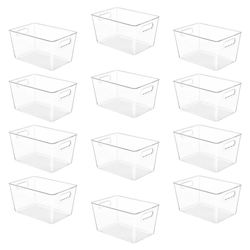 YIHONG 12 Pack Clear Pantry Organizer Bins, Plastic Containers with Handle for Kitchen,Freezer,Cabinet,Closet,Bathroom Under Sink Storage - Image 1