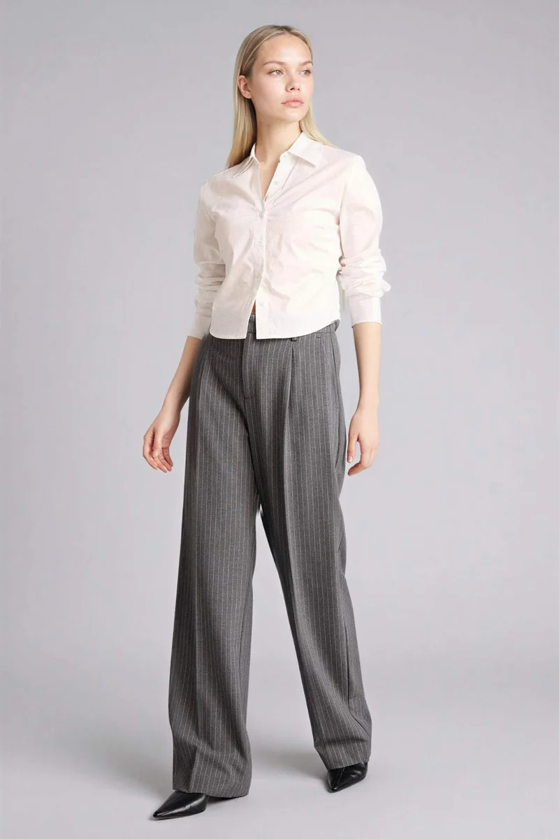 DeFacto Wide Leg Zip-Up Striped Trousers