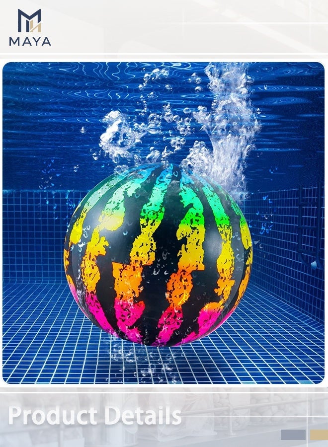 Maya 22cm Inflatable Beach Ball, Watermelon Neon Rainbow Striped Summer Pool Toy, Large Water Sports Volleyball for Kids and Adults - Image 2
