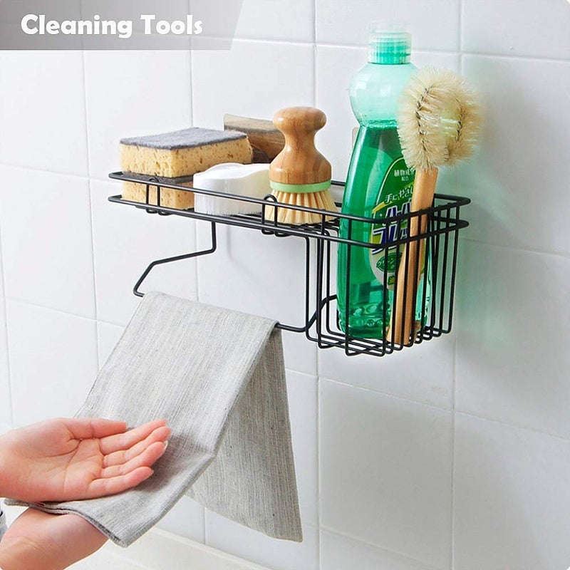 Rasikvar Stainless Steel Bathroom Shower Caddy Bathroom Shelf Wall Hanging Storage Organizer Kitchen Rack with Shampoo Soap and Towel Holder Rack Hanger Black - Image 4