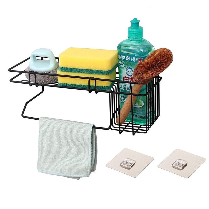 Rasikvar Stainless Steel Bathroom Shower Caddy Bathroom Shelf Wall Hanging Storage Organizer Kitchen Rack with Shampoo Soap and Towel Holder Rack Hanger Black - Image 1