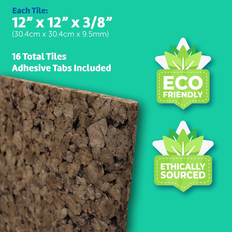 Flipside Products 12" x 12" x 9.5mm Thick Dark Brown Cork Squares, Wall Tiles, Square Pinning Cork Board, Bulletin Board Mini Wall Board - 16 Pack - Image 2