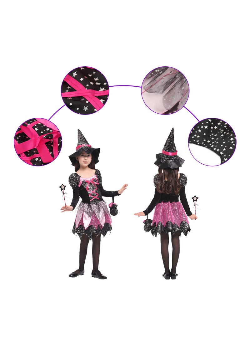 SYOSI Girls Kids Magic Witch Halloween Costume, Cosplay Role Play Fancy Dress Carnival Outfit with Witches Hat, Wand And Candy Bag Accessories, for Halloween Costume Dress-Up Parties, Cosplay (130cm)  - Image 5
