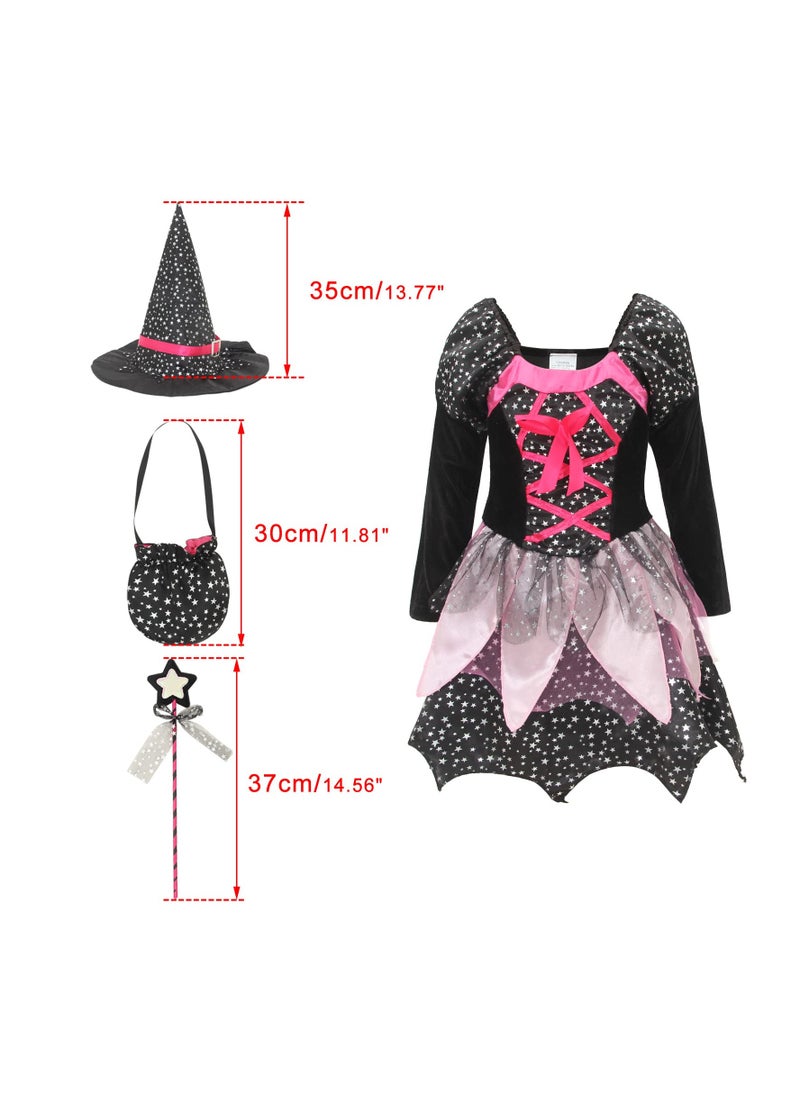 SYOSI Girls Kids Magic Witch Halloween Costume, Cosplay Role Play Fancy Dress Carnival Outfit with Witches Hat, Wand And Candy Bag Accessories, for Halloween Costume Dress-Up Parties, Cosplay (130cm)  - Image 3