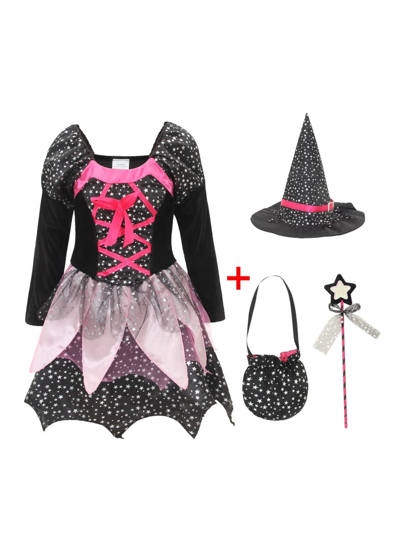 SYOSI Girls Kids Magic Witch Halloween Costume, Cosplay Role Play Fancy Dress Carnival Outfit with Witches Hat, Wand And Candy Bag Accessories, for Halloween Costume Dress-Up Parties, Cosplay (130cm)  - Image 4