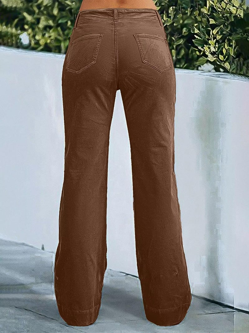 Flamingals Women's Wide Leg Pants for Women Mid Waist Dress Flare Straight Leg Corduroy Pants Work 31" Inseam Trouser Coffee XL - Image 5