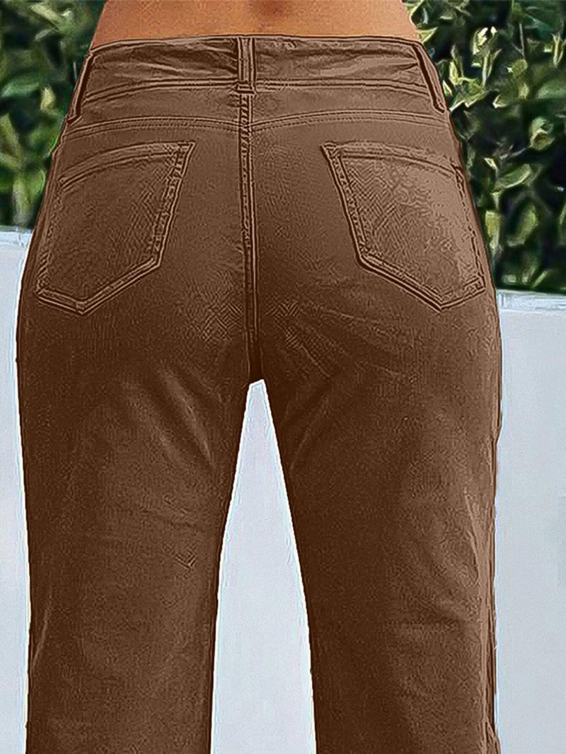 Flamingals Women's Wide Leg Pants for Women Mid Waist Dress Flare Straight Leg Corduroy Pants Work 31" Inseam Trouser Coffee XL - Image 3