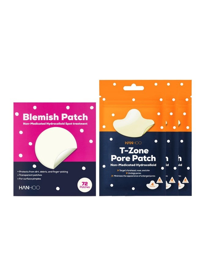 HANHOO Blemish Patch And Tzone Pore Patch Hydrocolloid Pimple Patches Hydrocolloid Nose Strips Blemish Patch 72 Ct Tzone Pore Patch 24 Ct Total 96 Hydrocolloid Patches - Image 1