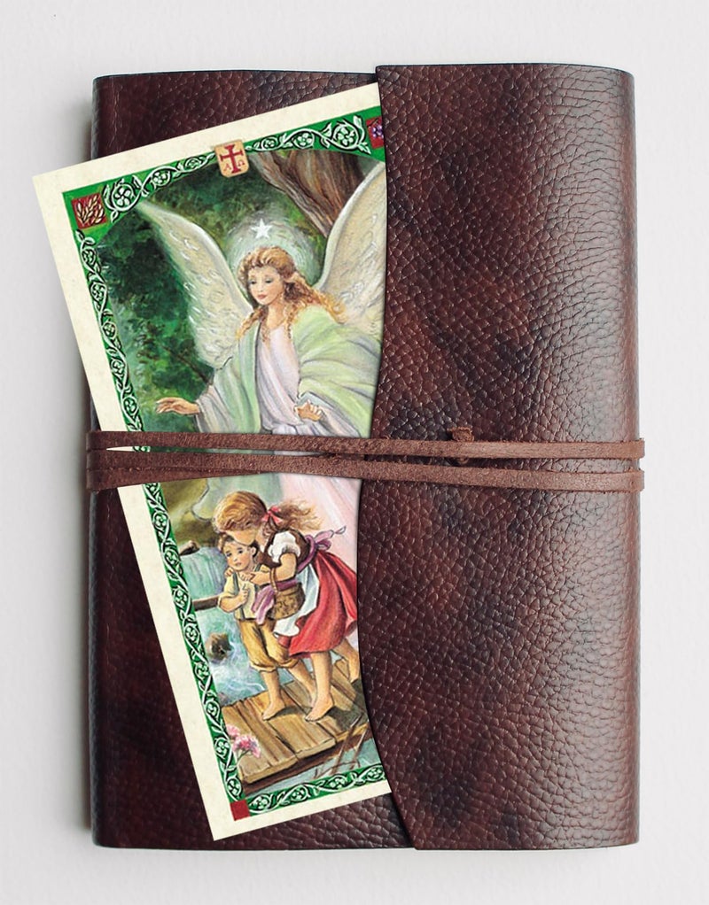 Trendzeen Guardian Angel Statue with Children On Bridge - Guardian Angel Prayer Card, The Lord's Prayer - 5 Inch Guardian Angel with Children Figurine with Wooden Base - Angel De La Guarda Estatua - 3 Items - Image 4
