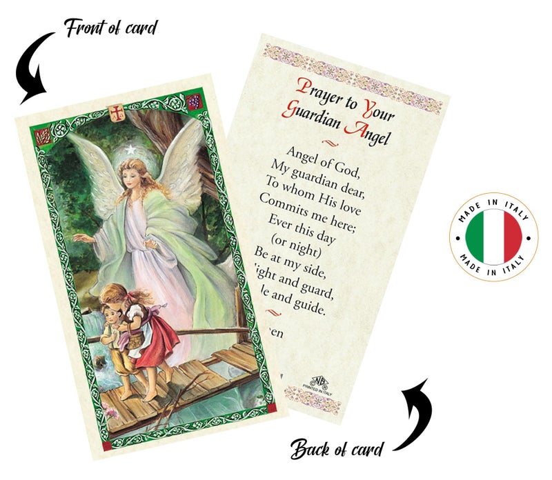 Trendzeen Guardian Angel Statue with Children On Bridge - Guardian Angel Prayer Card, The Lord's Prayer - 5 Inch Guardian Angel with Children Figurine with Wooden Base - Angel De La Guarda Estatua - 3 Items - Image 5