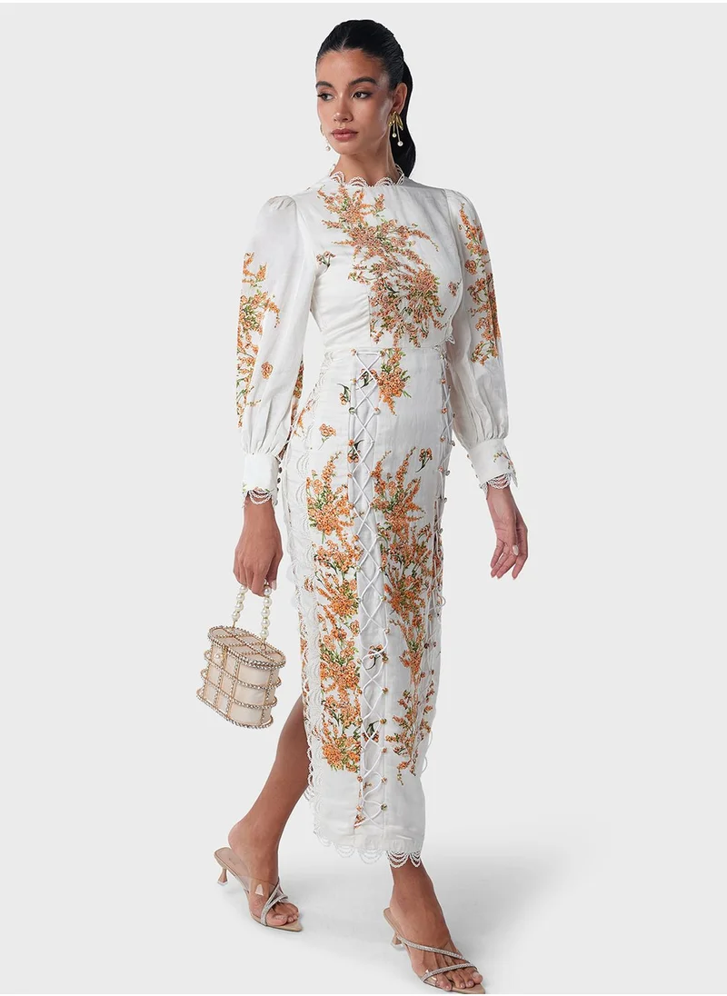 Threadz by Ajooni Embellished Printed Dress