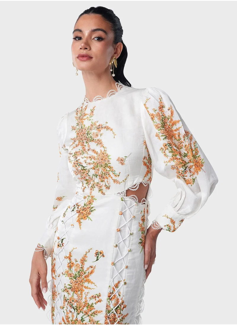 Threadz by Ajooni Embellished Printed Dress
