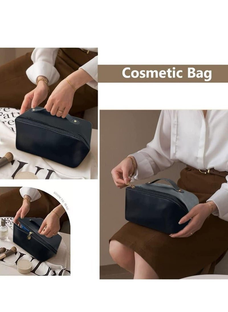 OUYoo - Large Capacity Travel Cosmetic Bag, Multifunction Organizer Storage Bag, Leather Waterproof Bag, Makeup Bag with Handle and Dividers, Skincare Dispenser, Toiletry Bag for Women - Image 1