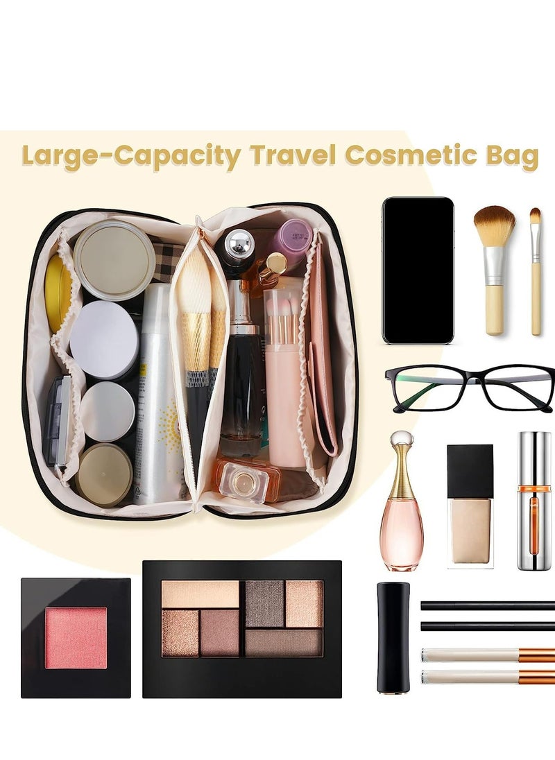 OUYoo - Large Capacity Travel Cosmetic Bag, Multifunction Organizer Storage Bag, Leather Waterproof Bag, Makeup Bag with Handle and Dividers, Skincare Dispenser, Toiletry Bag for Women - Image 1