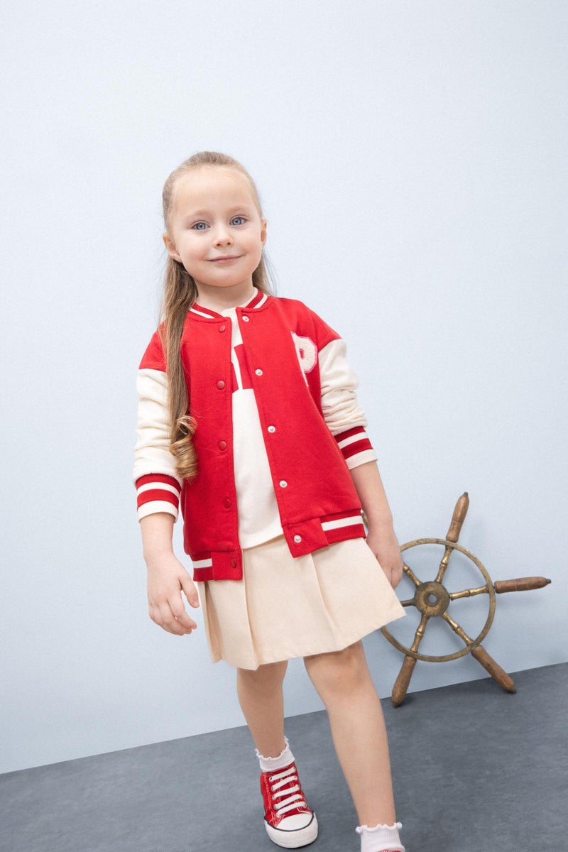 DeFacto Girl Slogan Printed Sweatshirt Fabric Soft Furry Inside Bomber Jacket - Image 1