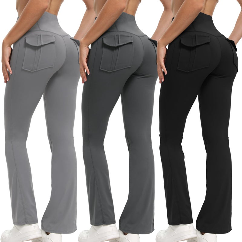 HiBwoBwo Women's Flare Leggings with Pockets High Waisted Butt Lifting No Front Seam Tummy Control Bootcut Yoga Pants for Women - Image 1