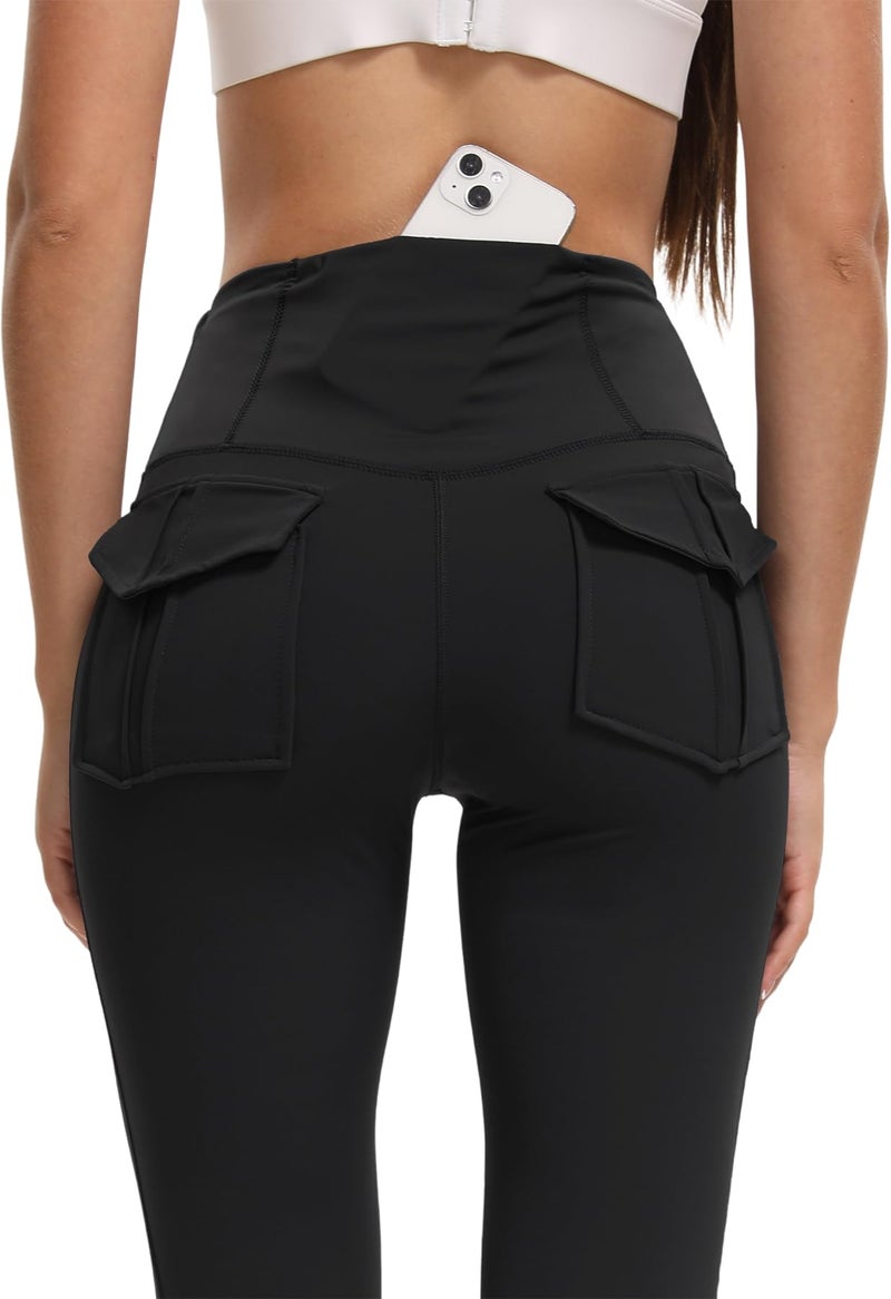 HiBwoBwo Women's Flare Leggings with Pockets High Waisted Butt Lifting No Front Seam Tummy Control Bootcut Yoga Pants for Women - Image 2