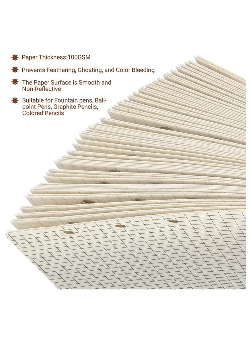 2-Pack A6 Graph Refill Paper, 6-Hole Punched Quad Rule Loose-Leaf Filler Paper for 6-Ring Binders, 80 Sheets (160 Pages), 6.69 x 4.13 Inches, Blank Inserts Paper - Image 2