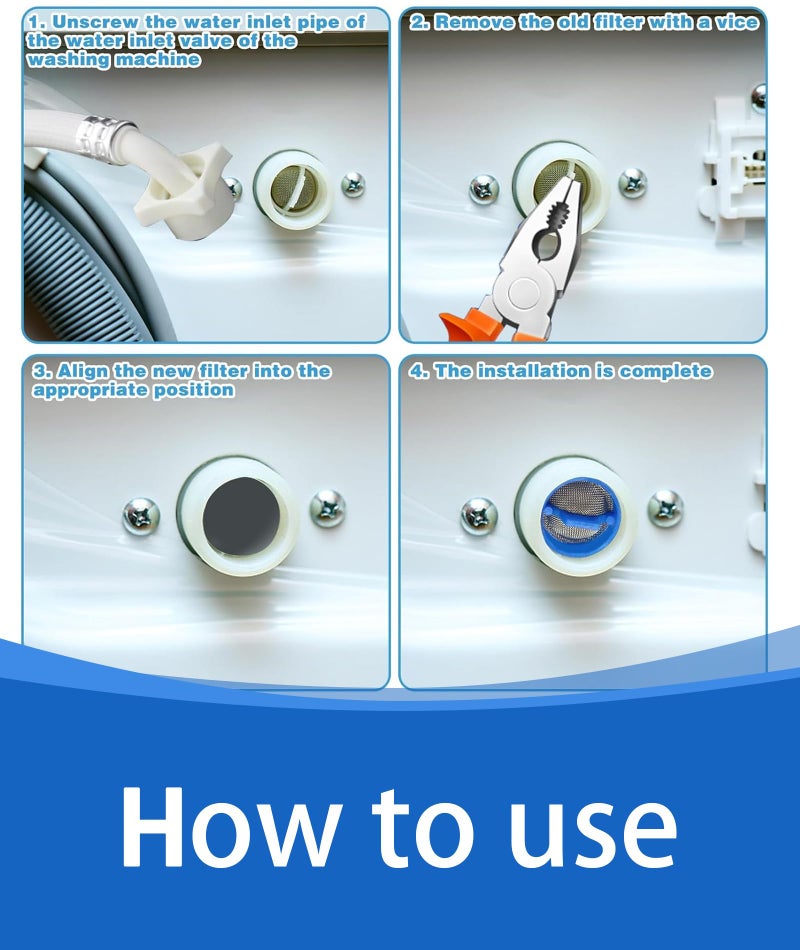 Korvika 20 Pack Washing Machine Inlet Filter，Washing Machine Water Inlet Filter，Washing Machine Filter, Compatible with Most Top Load and Front Load Washers, Reusable and Durable for Lint Hair Debris - Image 4